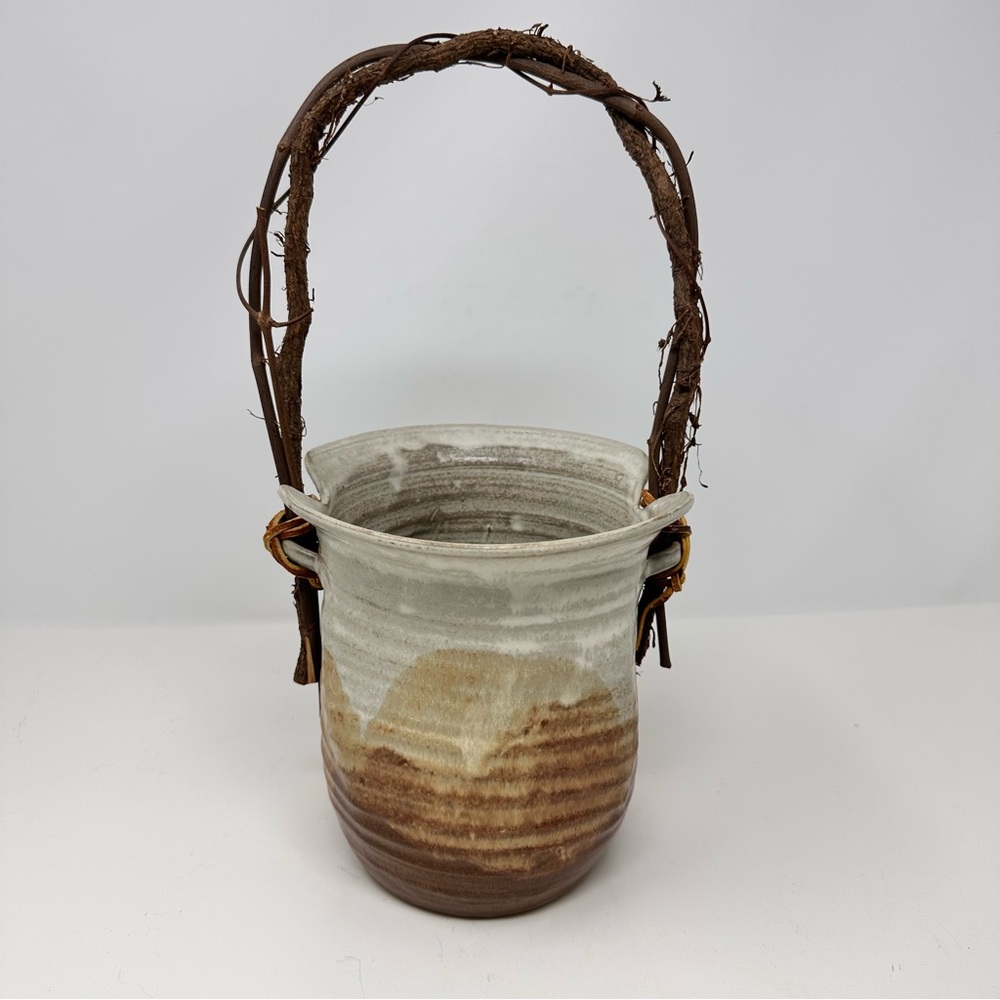 Studio Pottery Handmade Planter Pot Signed 6.5” High Tan Brown